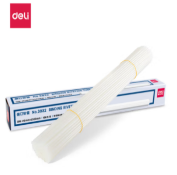 铆钉管 得力(deli)3832 财务装订机专用透明装订铆管φ5.0mm*500mm 100支/盒装