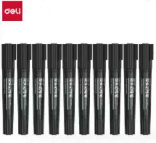 记号笔 黑色记号笔 得力S555大双头记号笔黑 色10支/盒